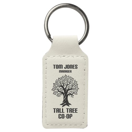Personalized 2 3/4" x 1 1/4" White Laserable Leatherette Rectangle Keychain Thumbnail