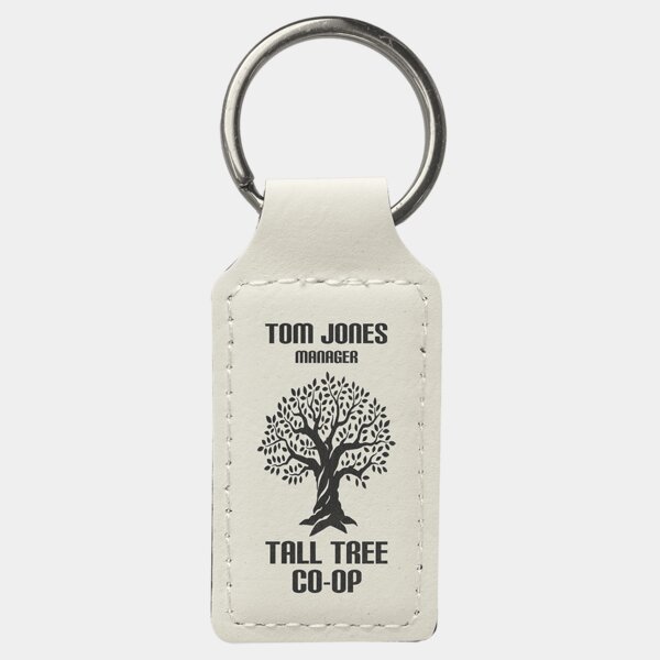 Personalized 2 3/4" x 1 1/4" White Laserable Leatherette Rectangle Keychain Thumbnail