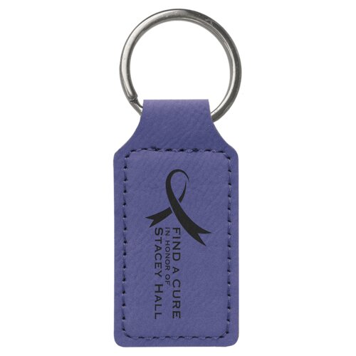 Personalized 2 3/4" x 1 1/4" Purple Laserable Leatherette Rectangle Keychain Thumbnail
