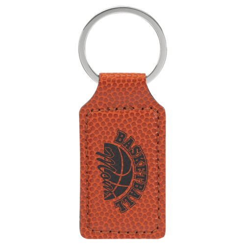 Personalized 2 3/4" x 1 1/4" Basketball Laserable Leatherette Rectangle Keychain Thumbnail