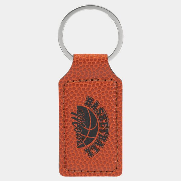 Personalized 2 3/4" x 1 1/4" Basketball Laserable Leatherette Rectangle Keychain Thumbnail