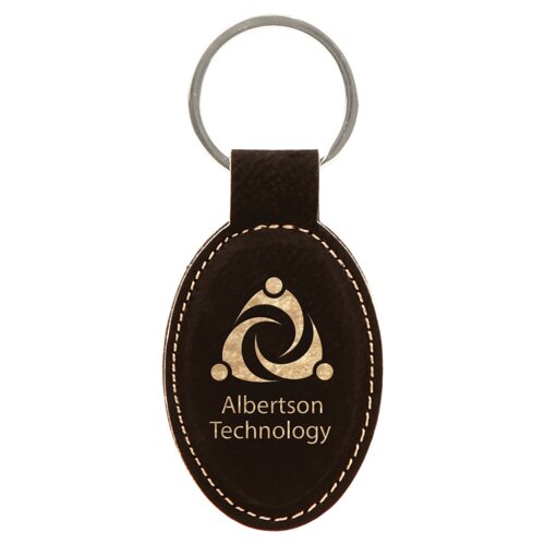 Personalized 3" x 1 3/4" Black/Gold Laserable Leatherette Oval Keychain Thumbnail