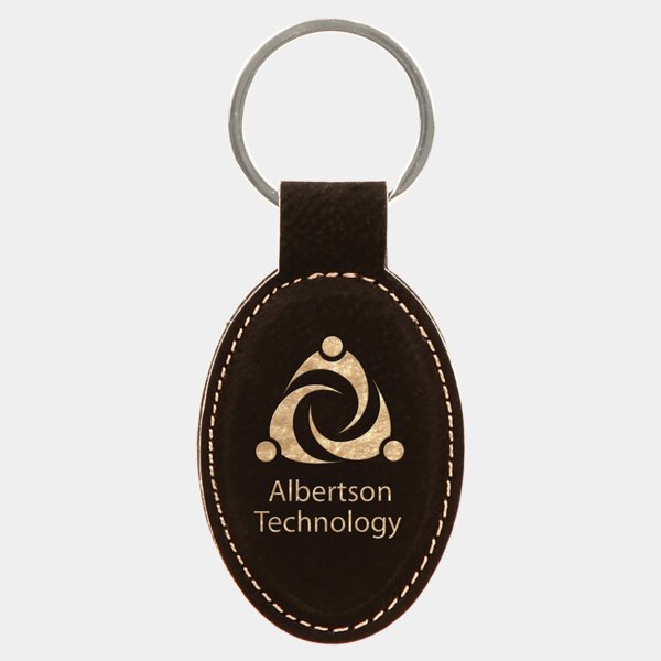 Personalized 3" x 1 3/4" Black/Gold Laserable Leatherette Oval Keychain Thumbnail