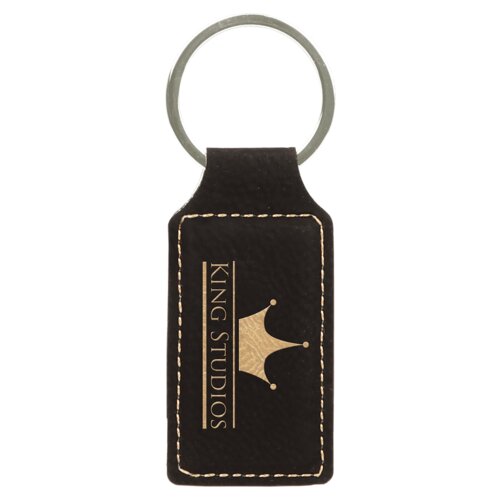 Personalized 2 3/4" x 1 1/4" Black/Gold Laserable Leatherette Rectangle Keychain Thumbnail