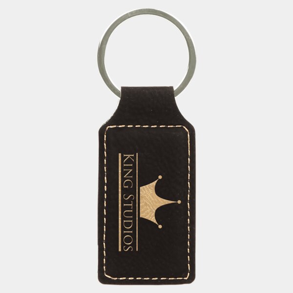 Personalized 2 3/4" x 1 1/4" Black/Gold Laserable Leatherette Rectangle Keychain Thumbnail