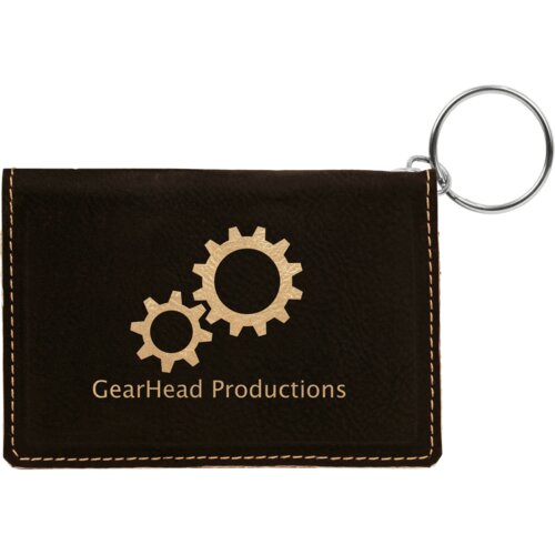 Personalized 4 1/4" x 3" Black/Gold Laserable Leatherette Keychain ID Holder Thumbnail