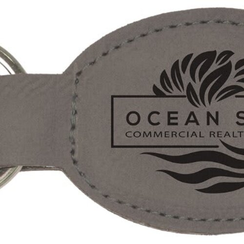 Personalized 3" x 1 3/4" Gray Laserable Leatherette Oval Keychain Thumbnail