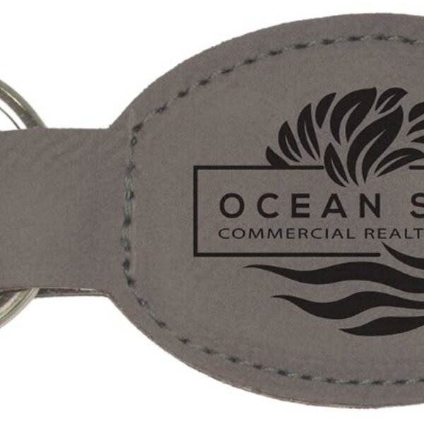 Personalized 3" x 1 3/4" Gray Laserable Leatherette Oval Keychain Thumbnail