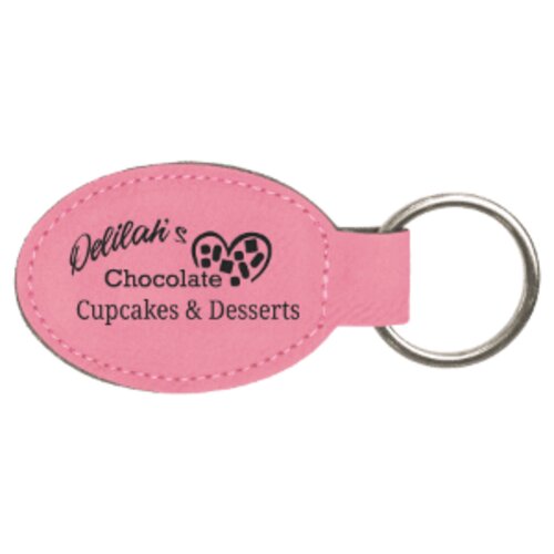 Personalized 3" x 1 3/4" Pink Laserable Leatherette Oval Keychain Thumbnail