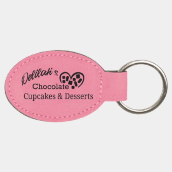 Personalized 3" x 1 3/4" Pink Laserable Leatherette Oval Keychain Thumbnail