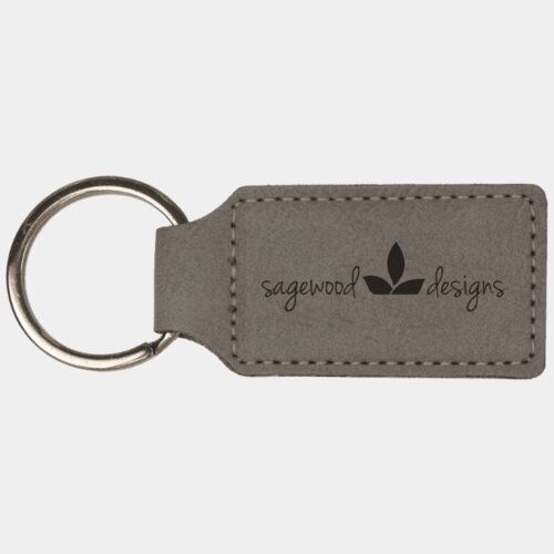 Personalized 2 3/4" x 1 1/4" Gray Laserable Leatherette Rectangle Keychain Thumbnail