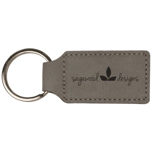 Personalized 2 3/4" x 1 1/4" Gray Laserable Leatherette Rectangle Keychain Thumbnail