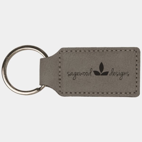 Personalized 2 3/4" x 1 1/4" Gray Laserable Leatherette Rectangle Keychain Thumbnail