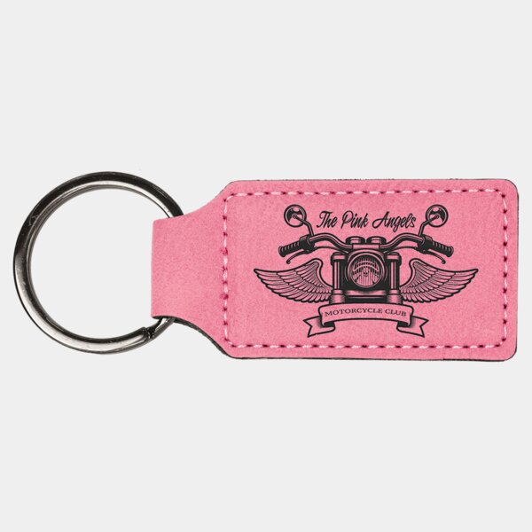 Personalized 2 3/4" x 1 1/4" Pink Laserable Leatherette Rectangle Keychain Thumbnail