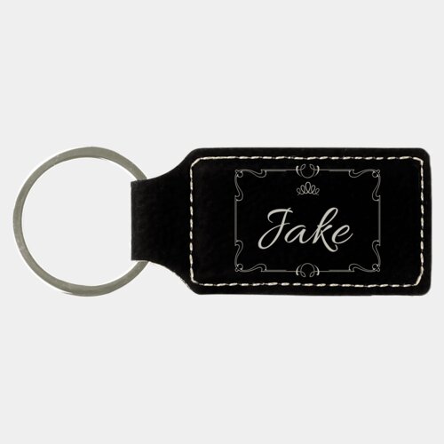 Personalized 2 3/4" x 1 1/4" Black/Silver Laserable Leatherette Rectangle Keychain Thumbnail