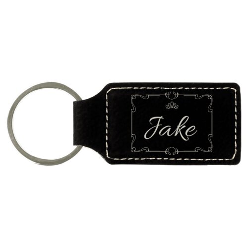 Personalized 2 3/4" x 1 1/4" Black/Silver Laserable Leatherette Rectangle Keychain Thumbnail