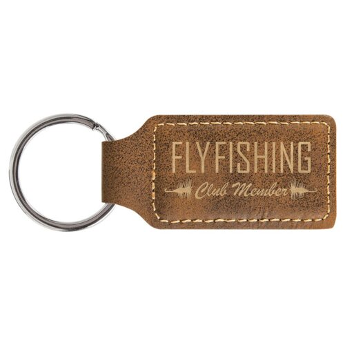 Personalized 2 3/4" x 1 1/4" Rustic/Gold Laserable Leatherette Rectangle Keychain Thumbnail