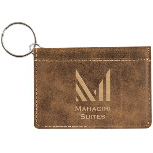 Personalized 4 1/4" x 3" Rustic/Gold Laserable Leatherette Keychain ID Holder Thumbnail