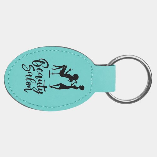 Personalized 3" x 1 3/4" Teal Laserable Leatherette Oval Keychain Thumbnail