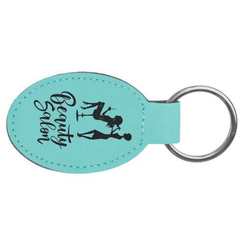 Personalized 3" x 1 3/4" Teal Laserable Leatherette Oval Keychain Thumbnail