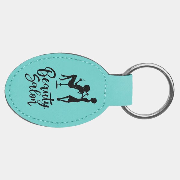 Personalized 3" x 1 3/4" Teal Laserable Leatherette Oval Keychain Thumbnail