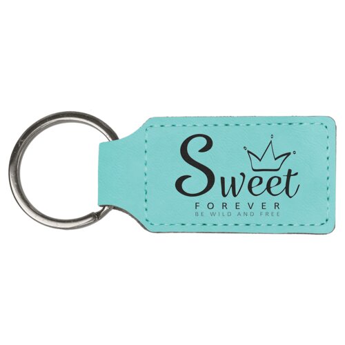 Personalized 2 3/4" x 1 1/4" Teal Laserable Leatherette Rectangle Keychain Thumbnail