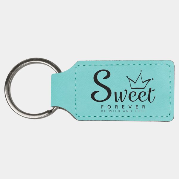 Personalized 2 3/4" x 1 1/4" Teal Laserable Leatherette Rectangle Keychain Thumbnail