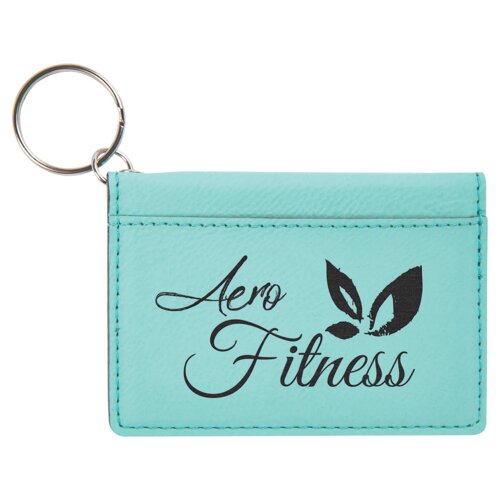 Personalized 4 1/4" x 3" Teal Laserable Leatherette Keychain ID Holder Thumbnail
