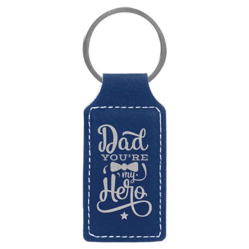Personalized 2 3/4" x 1 1/4" Blue/Silver Laserable Leatherette Rectangle Keychain Thumbnail