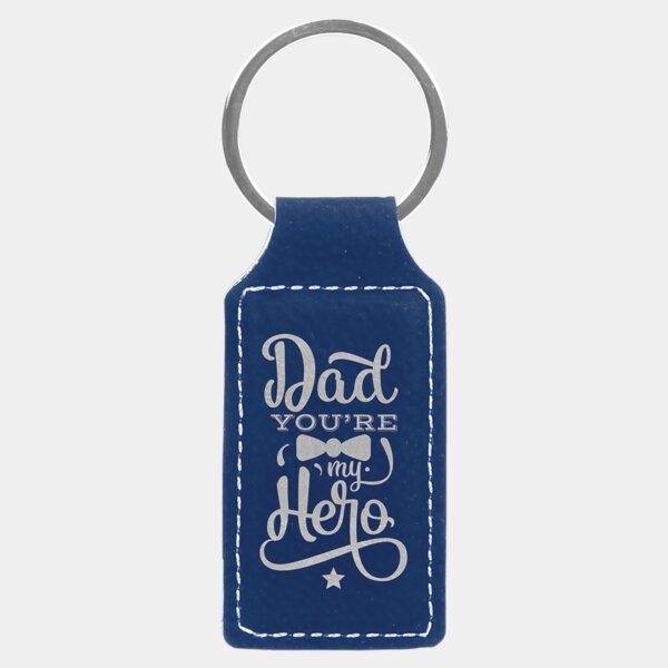 Personalized 2 3/4" x 1 1/4" Blue/Silver Laserable Leatherette Rectangle Keychain Thumbnail