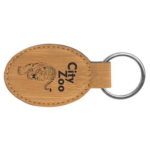 Personalized 3" x 1 3/4" Bamboo Laserable Leatherette Oval Keychain Thumbnail