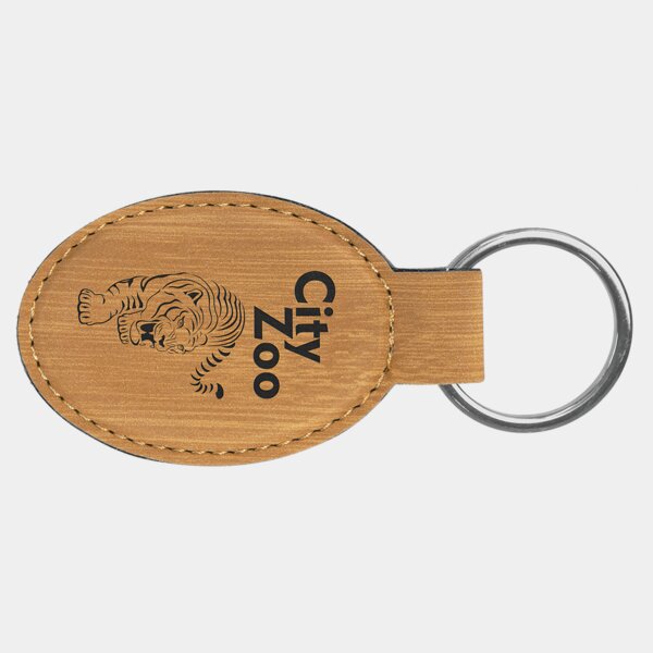 Personalized 3" x 1 3/4" Bamboo Laserable Leatherette Oval Keychain Thumbnail