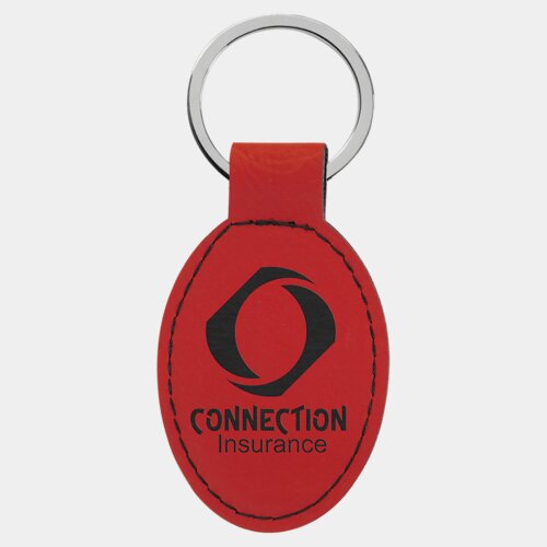 Personalized 3" x 1 3/4" Red Laserable Leatherette Oval Keychain Thumbnail