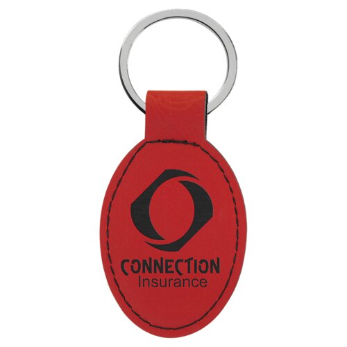 Personalized 3" x 1 3/4" Red Laserable Leatherette Oval Keychain Thumbnail
