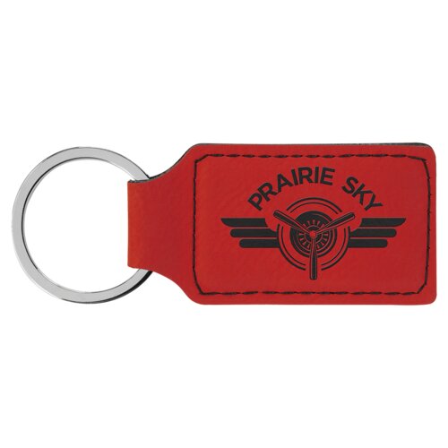 Personalized 2 3/4" x 1 1/4" Red Laserable Leatherette Rectangle Keychain Thumbnail