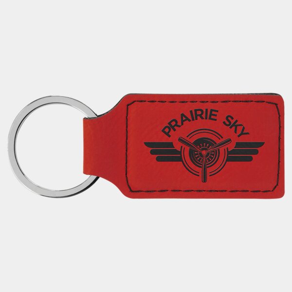 Personalized 2 3/4" x 1 1/4" Red Laserable Leatherette Rectangle Keychain Thumbnail