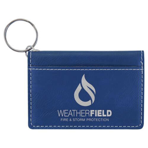 Personalized 4 1/4" x 3" Blue/Silver Laserable Leatherette Keychain ID Holder Thumbnail