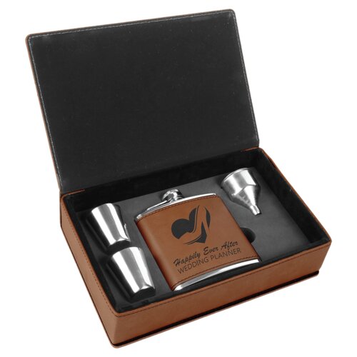 Personalized 6 oz. Rawhide Laserable Leatherette Flask Gift Set Thumbnail