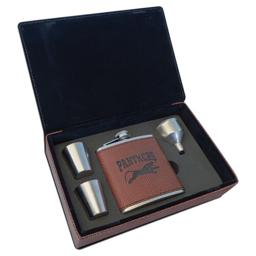 Personalized 6 oz. Football Laserable Leatherette Flask Gift Set Thumbnail