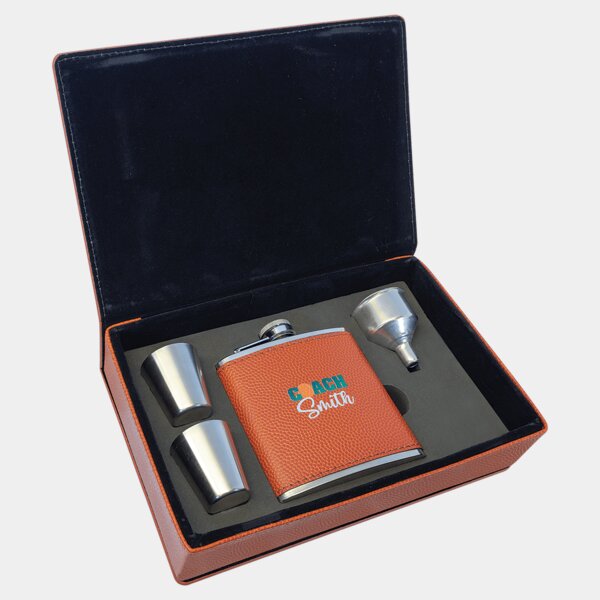 Personalized 6 oz. Basketball Laserable Leatherette Flask Gift Set Thumbnail