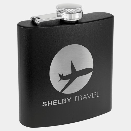 Personalized 6 oz. Matte Black Powder Coated Laserable Stainless Steel Flask Thumbnail