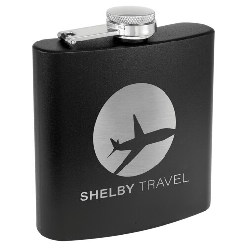 Personalized 6 oz. Matte Black Powder Coated Laserable Stainless Steel Flask Thumbnail