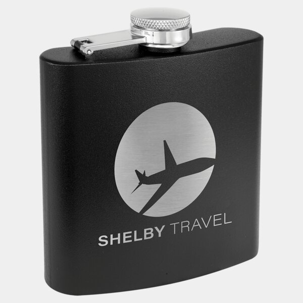 Personalized 6 oz. Matte Black Powder Coated Laserable Stainless Steel Flask Thumbnail