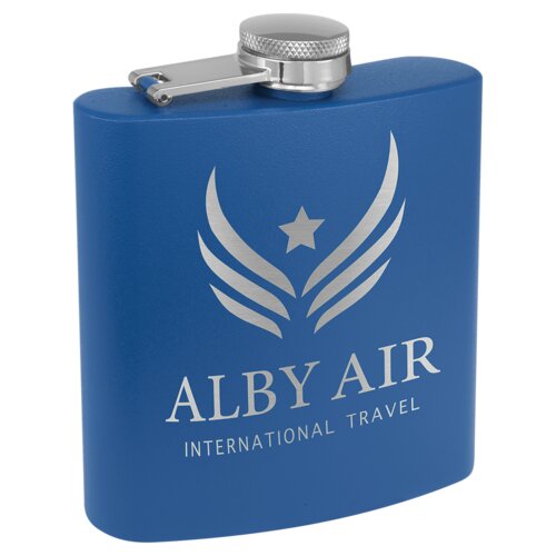 Personalized 6 oz. Matte Royal Blue Powder Coated Laserable Stainless Steel Flask Thumbnail