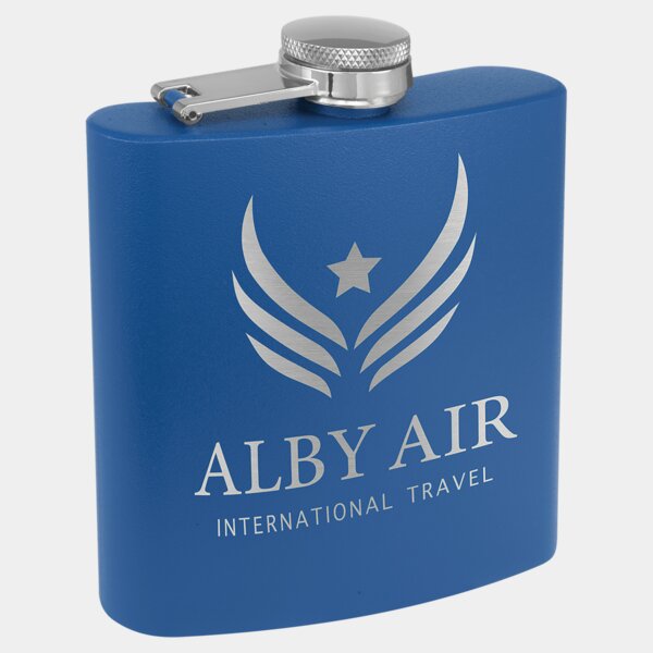 Personalized 6 oz. Matte Royal Blue Powder Coated Laserable Stainless Steel Flask Thumbnail