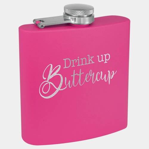 Personalized 6 oz. Matte Pink Powder Coated Laserable Stainless Steel Flask Thumbnail
