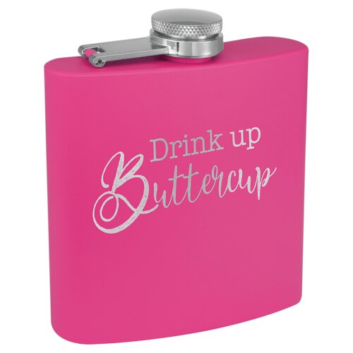 Personalized 6 oz. Matte Pink Powder Coated Laserable Stainless Steel Flask Thumbnail