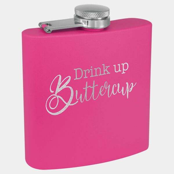 Personalized 6 oz. Matte Pink Powder Coated Laserable Stainless Steel Flask Thumbnail