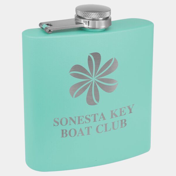 Personalized 6 oz. Matte Teal Powder Coated Laserable Stainless Steel Flask Thumbnail