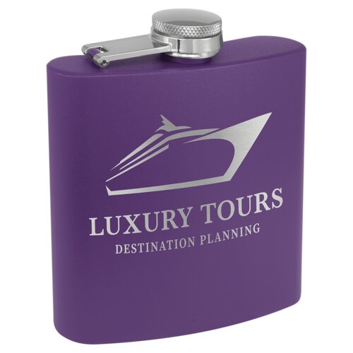 Personalized 6 oz. Matte Purple Powder Coated Laserable Stainless Steel Flask Thumbnail